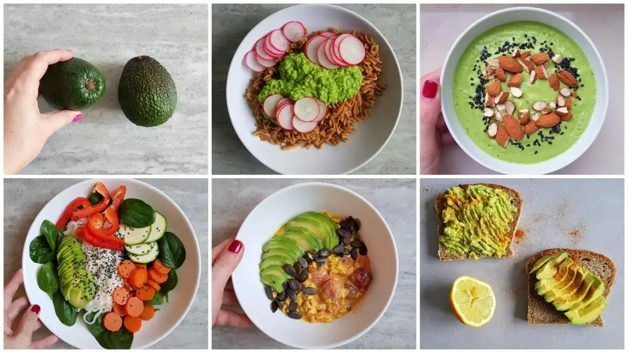 Awokado w potrawach: pasta do makaronu, zupa, sałatka, jajecznica i tosty.